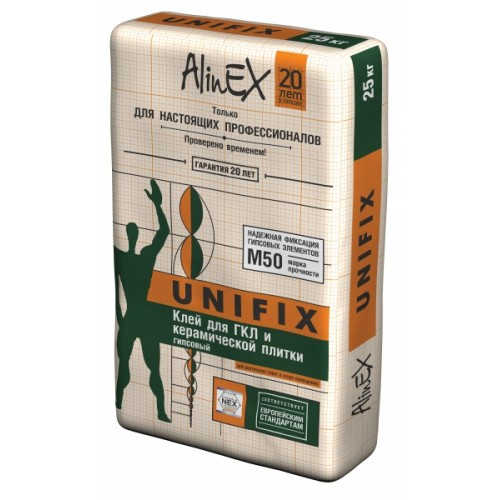 Клей строительный ALINEX Unifix для ГКЛ и керамической плитки, 25 кг.